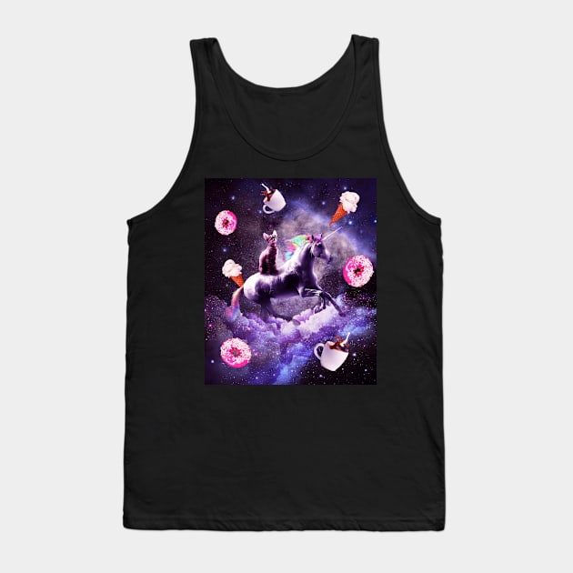 Outer Space Cat Riding Unicorn - Donut Tank Top by Random Galaxy